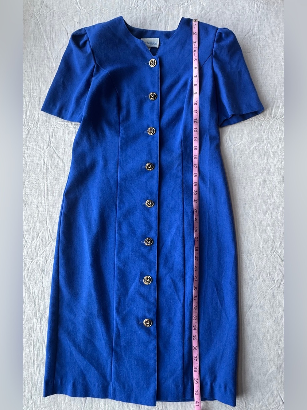 Blue Button-Front Women's Dress - Picture 3 of 6